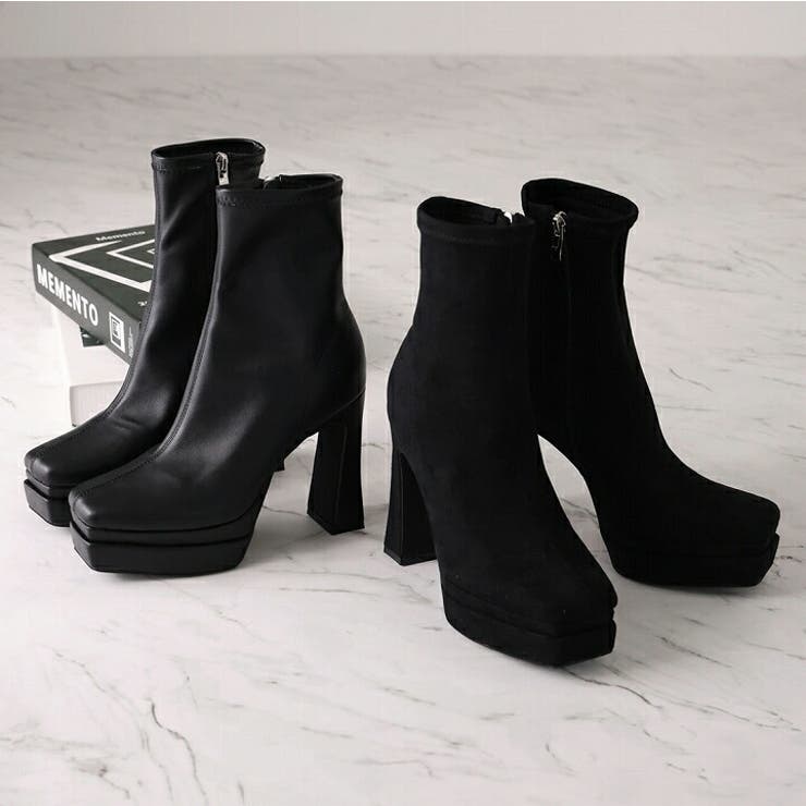 スクエアトゥ厚底プラットフォームストレッチショートブーツ | VIVIAN COLLECTION | 詳細画像7 