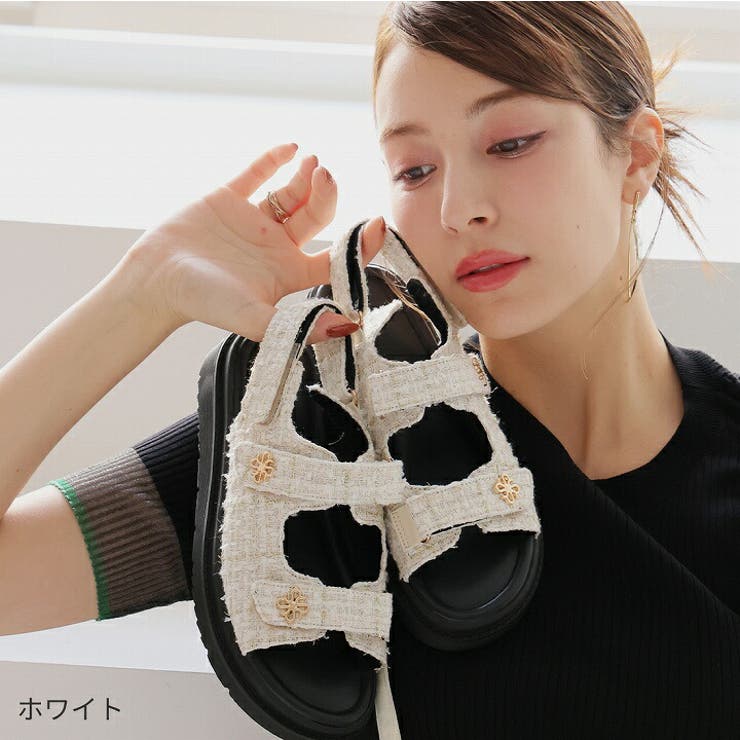 厚底ゴールドモチーフツイードサンダル | VIVIAN COLLECTION | 詳細画像12