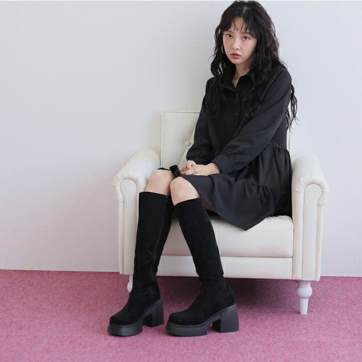 厚底チャンキーヒールストレッチロングブーツ | VIVIAN COLLECTION | 詳細画像18 