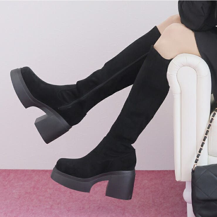 厚底チャンキーヒールストレッチロングブーツ | VIVIAN COLLECTION | 詳細画像19 