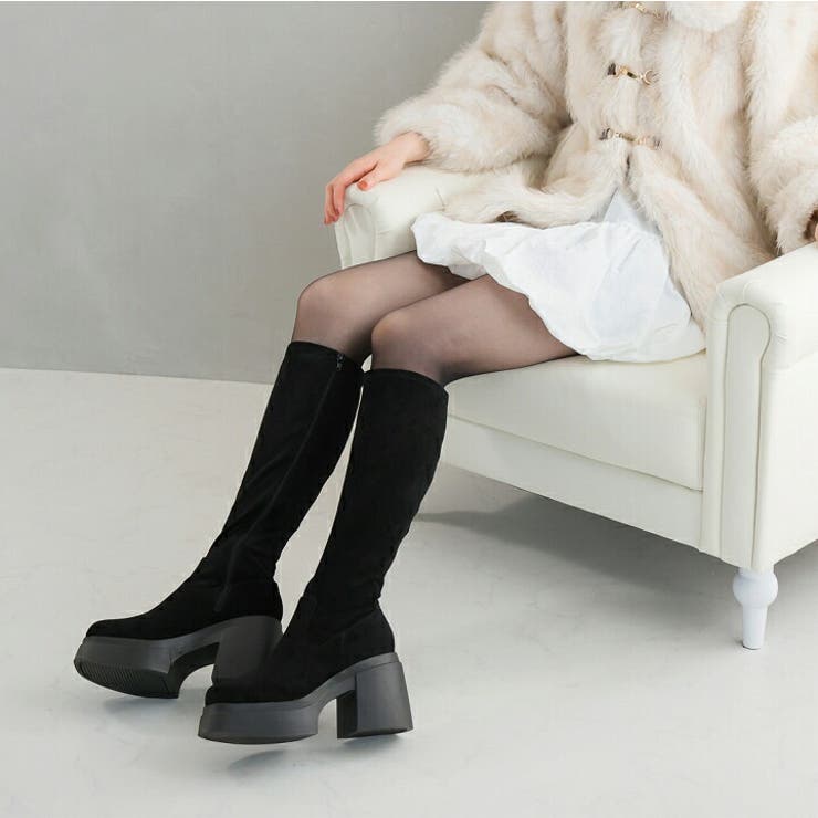 厚底チャンキーヒールストレッチロングブーツ | VIVIAN COLLECTION | 詳細画像20 