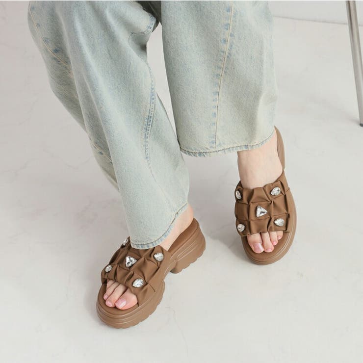 キラキラビジュー厚底ギャザーサンダル | VIVIAN COLLECTION | 詳細画像14 