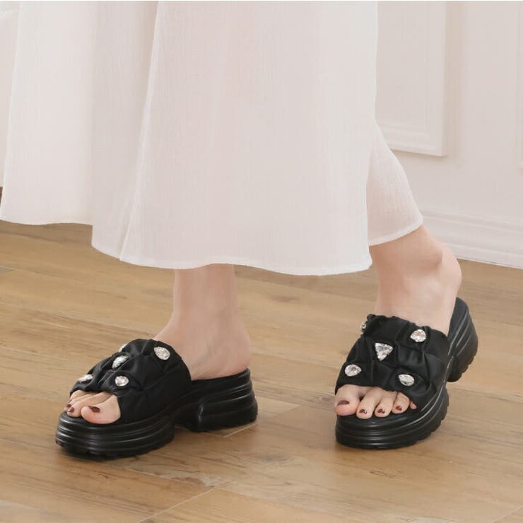 キラキラビジュー厚底ギャザーサンダル | VIVIAN COLLECTION | 詳細画像16 