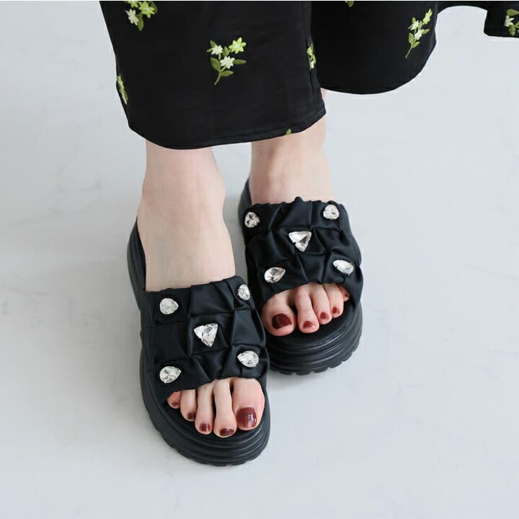 キラキラビジュー厚底ギャザーサンダル | VIVIAN COLLECTION | 詳細画像18 