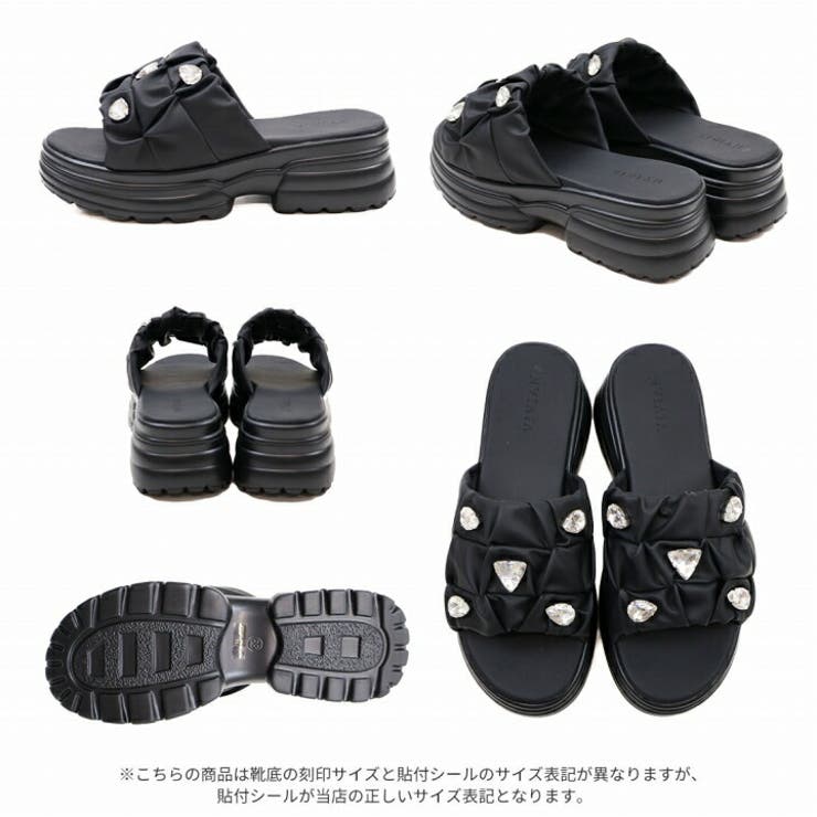 キラキラビジュー厚底ギャザーサンダル | VIVIAN COLLECTION | 詳細画像3 
