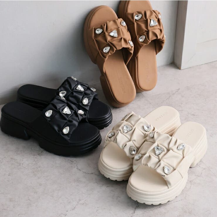 キラキラビジュー厚底ギャザーサンダル | VIVIAN COLLECTION | 詳細画像5 