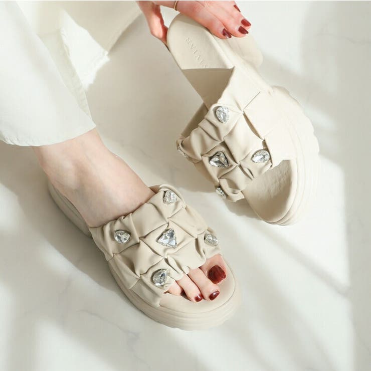 キラキラビジュー厚底ギャザーサンダル | VIVIAN COLLECTION | 詳細画像9 