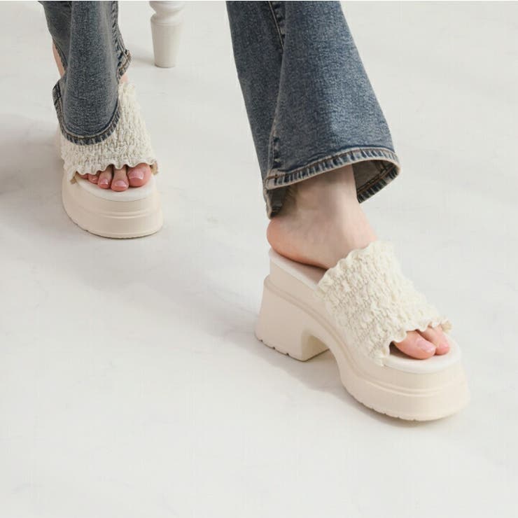 フリルギャザー厚底プラットフォームミュールサンダル | VIVIAN COLLECTION | 詳細画像16 