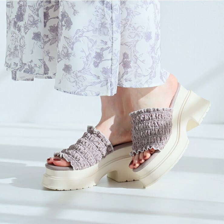 フリルギャザー厚底プラットフォームミュールサンダル | VIVIAN COLLECTION | 詳細画像18 