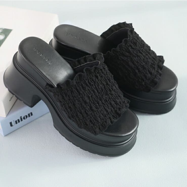 フリルギャザー厚底プラットフォームミュールサンダル | VIVIAN COLLECTION | 詳細画像5 