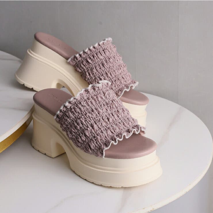 フリルギャザー厚底プラットフォームミュールサンダル | VIVIAN COLLECTION | 詳細画像7 