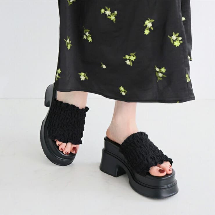 フリルギャザー厚底プラットフォームミュールサンダル | VIVIAN COLLECTION | 詳細画像8 