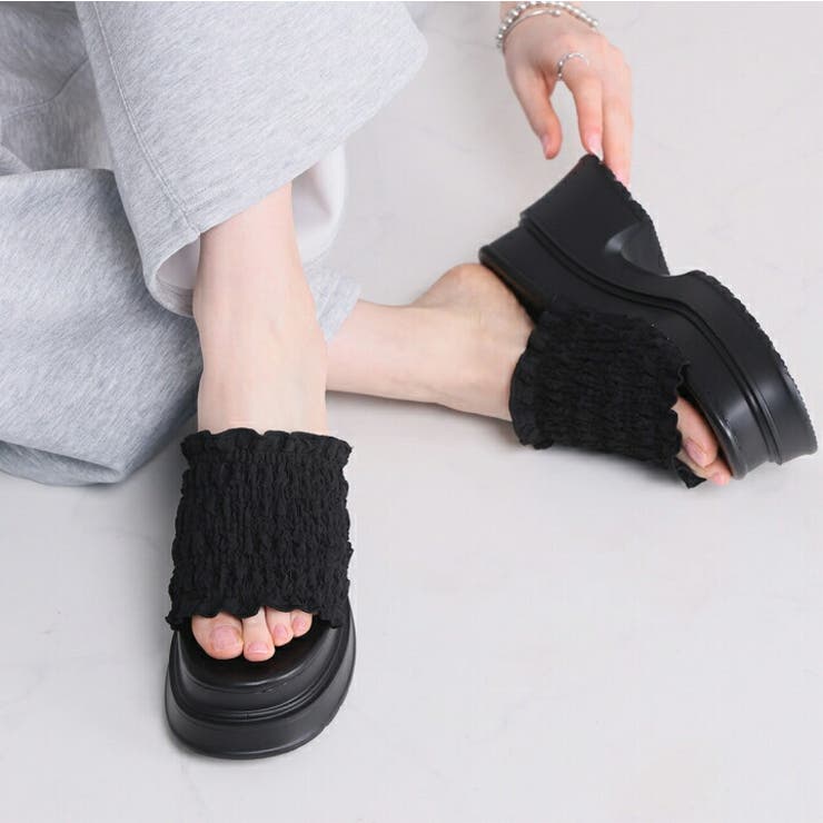 フリルギャザー厚底プラットフォームミュールサンダル | VIVIAN COLLECTION | 詳細画像10 