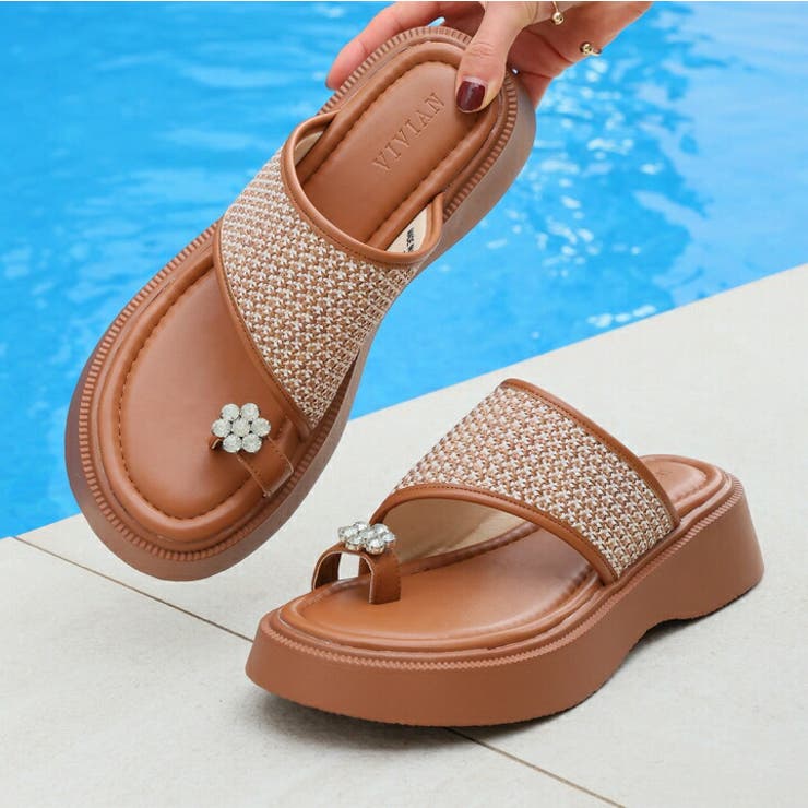 キラキラフラワービジュー厚底トングサンダル | VIVIAN COLLECTION | 詳細画像16 