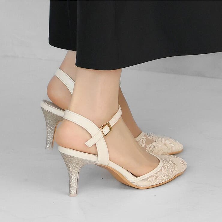 シアーチュールレースグリッターヒールストラップパンプス | VIVIAN COLLECTION | 詳細画像18 