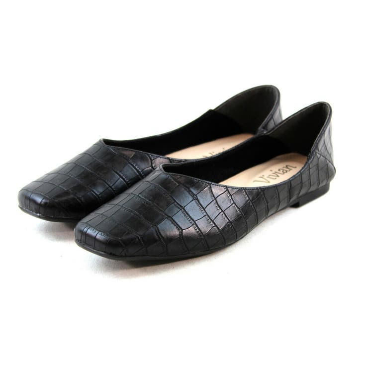 ブラッククロコ | スクエアトゥVカットバブーシュ | VIVIAN COLLECTION