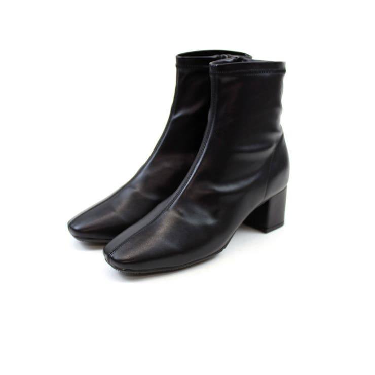 ブラックPU | スクエアトゥストレッチショートブーツ | VIVIAN COLLECTION