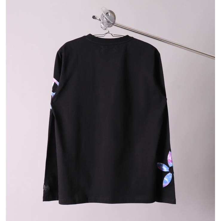 ＴシャツロンＴメンズ長袖ゴルフ男女兼用天竺モノグラムパイルワッペンタイダイロゴ刺繍スポーツラグジュLUXE/R白黒秋服