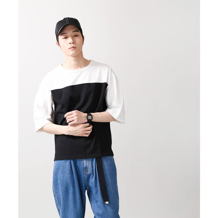  ドロップショルダー ヘムステッチ スウェットシャツ ドロップショルダーフットボール7分袖Tシャツ BR18SM03-M005