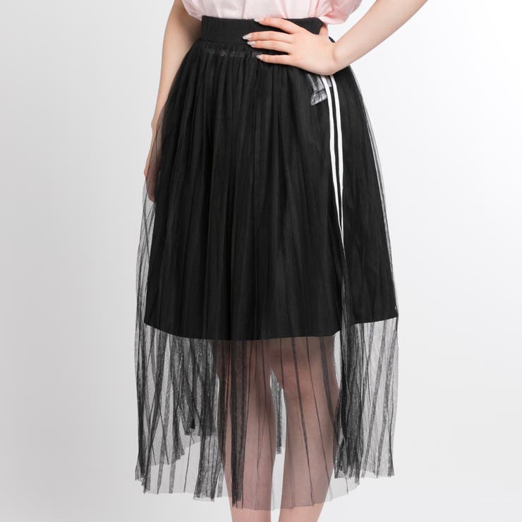 アルチビオ ♡ブラックスカート♡L スカート with 黒シャドーストライプ ウォッシャブル 2WAY