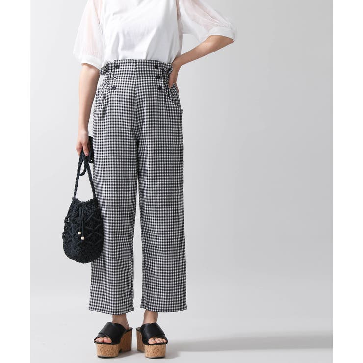 チェックパンツ ワイドパンツ レディース ボトムス ウエストゴム