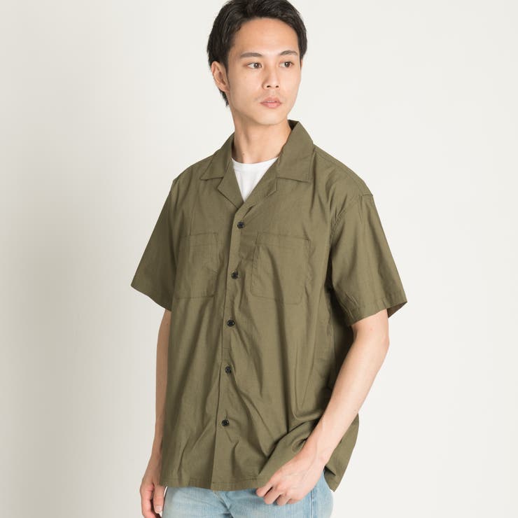 ジーヴィージーヴィー G．V．G．V 半袖オープンカラーシャツ ベージュ サイズ：34 ストレッチオープンカラーシャツ BS18SM07-M004[品番