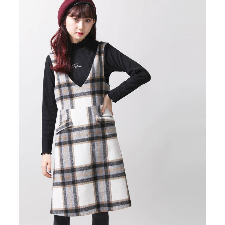 ベージュチェック | シャギーチェックジャンパースカート BR18WN11-L009 | WEGO【WOMEN】