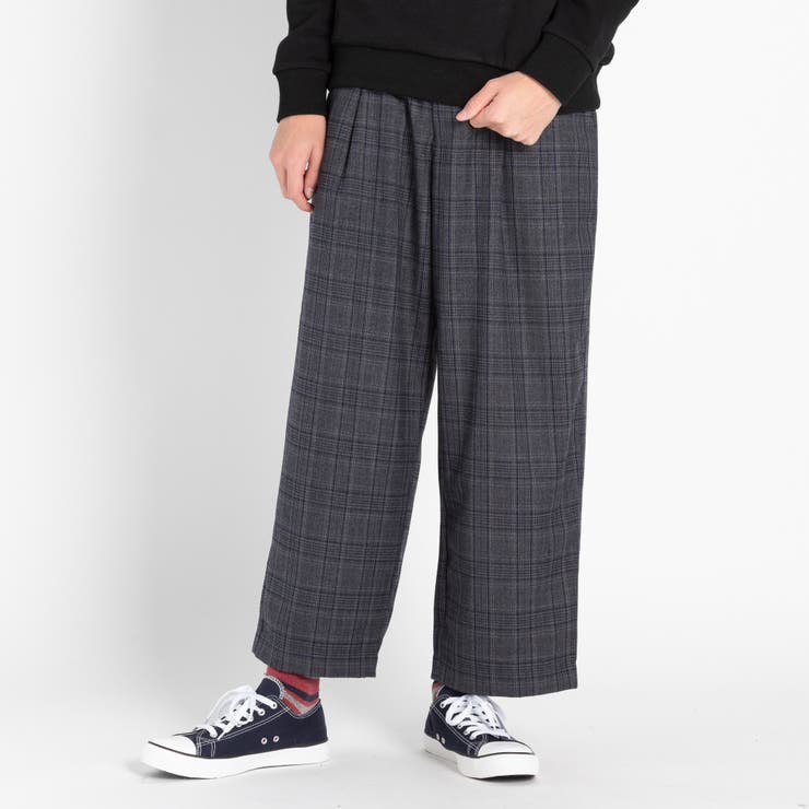 ブラックチェック1 | ベルト付キチェックワイド起毛スラックス BR18WN11-M017 | WEGO【MEN】