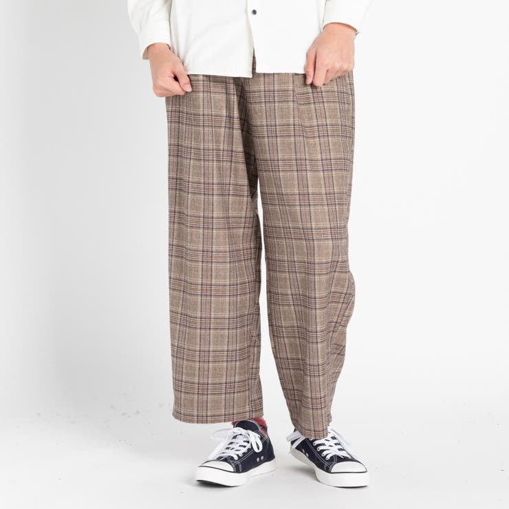 ブラウンチェック1 | ベルト付キチェックワイド起毛スラックス BR18WN11-M017 | WEGO【MEN】