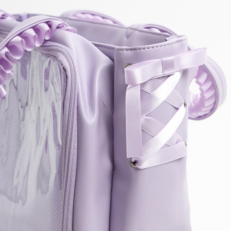 デコルームフリルレースアップフェイクレザートートバッグ