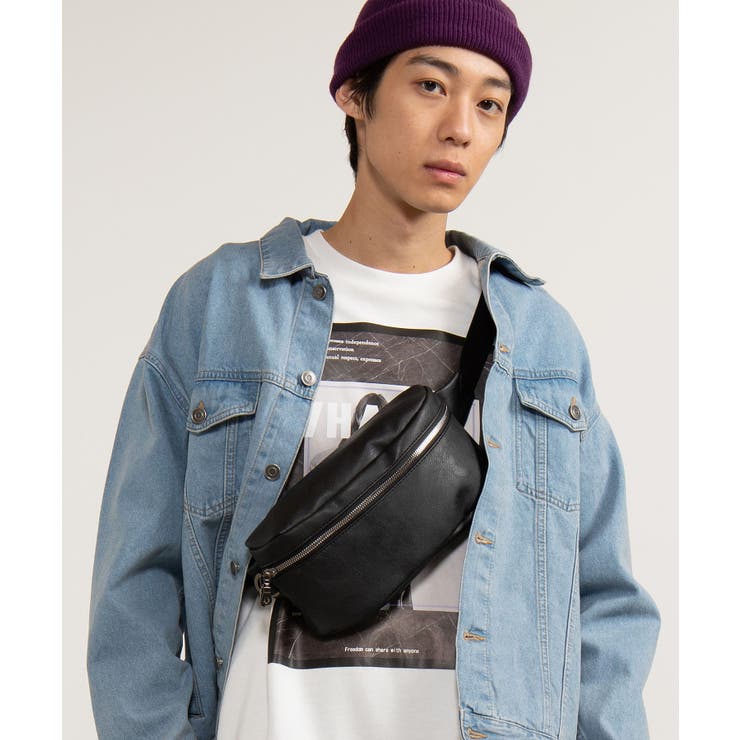 WEGO シンセティックレザーWジップボックスウエストバッグ 
