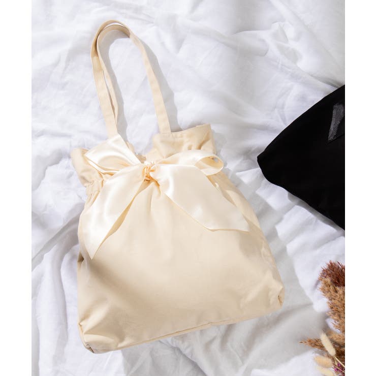 巾着トートバッグ リボンのパピヨンちゃん 手持ちバッグ可愛い