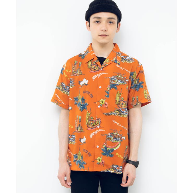 THE DUDES ザ デュード 総柄 アロハシャツ オープンカラー オレンジM オールオーバーアロハシャツ BV19SM04-M002[品番：WG010036850]｜WEGO