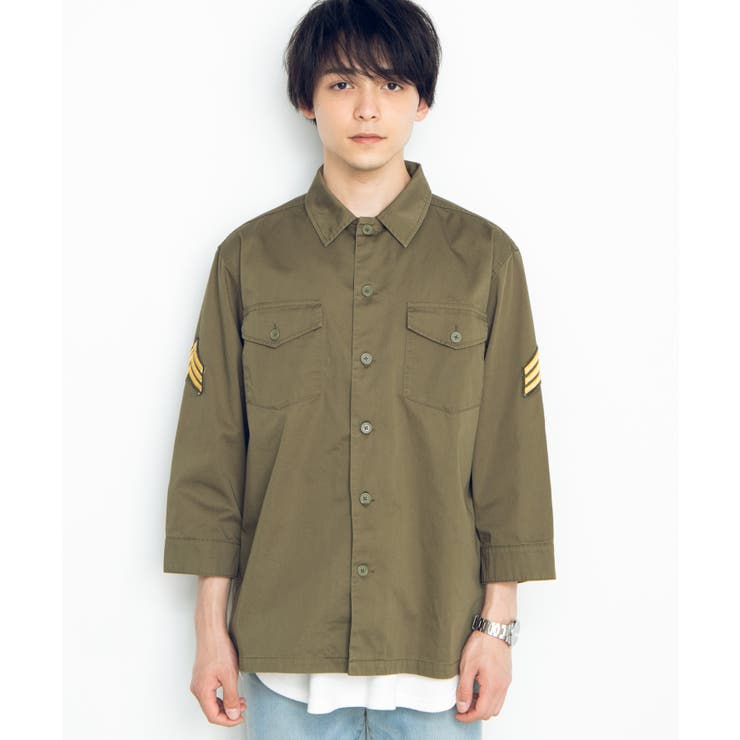 ミリタリーワッペン7分袖シャツ AP19SM05-M001[品番 ミリタリーワッペン7分袖シャツ AP19SM05-M001[品番