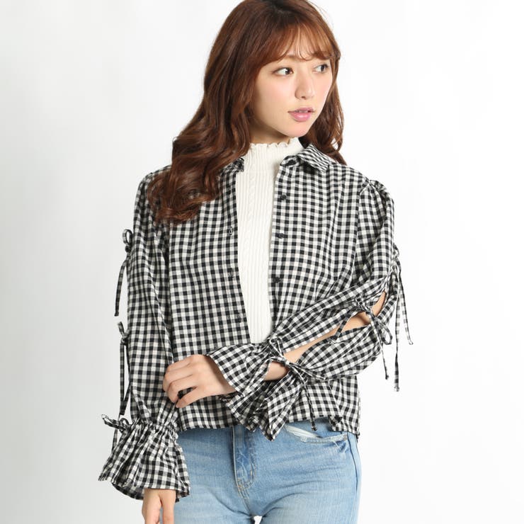 ギンガムチェックリボンシャツ BR17AU09-L002[品番：WG010022568