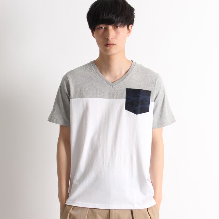 Vネックポケット柄Tシャツ BR17SM05-M023[品番：WG010019198