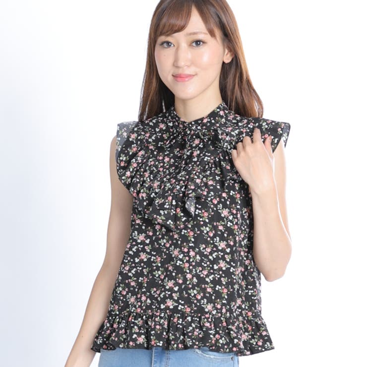 花柄フリルボウタイノースリーブブラウス BR17SM06-L011[品番