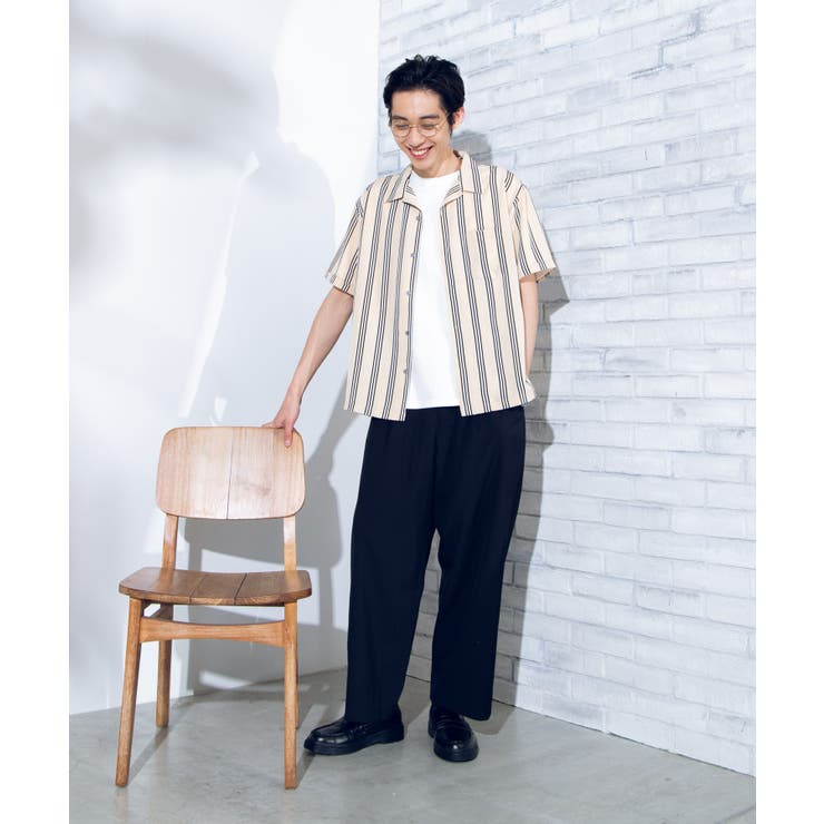 ベージュストライプ半袖開襟シャツ BR19SM04-M033 | WEGO【MEN】 | 詳細画像2 