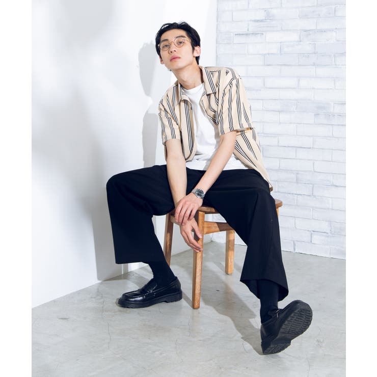 ベージュストライプ半袖開襟シャツ BR19SM04-M033 | WEGO【MEN】 | 詳細画像1 