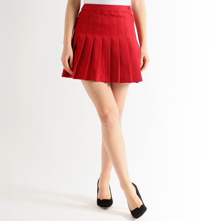 WEGO プリーツミニスカート 赤 - ミニスカート