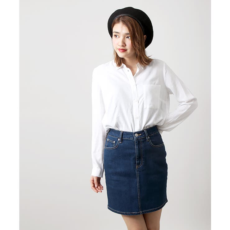 【PRIDE】プライド　皮革デニムストレッチスカート　美品　39000円 13.5ozストレッチデニムセミタイトスカート