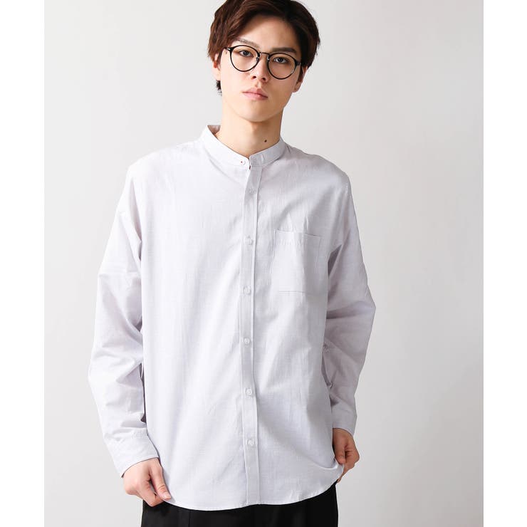 BEIGE, ベイジ 刺繍 ノーカラーシャツ バンドカラーシャツ osharewalker（オシャレウォーカー）の「【廃盤】『ボタニカル