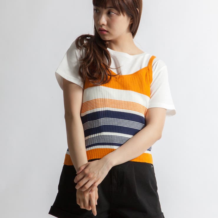 低身長向け】WEGO/ニットリブボーダーキャミソール[品番：WG010015300