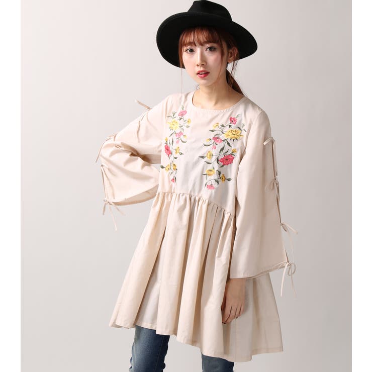 低身長向け リボンスリーブ刺繍ワンピース Du17au09 L004 品番 Wg Wego Women ウィゴー のレディースファッション通販 Shoplist ショップリスト