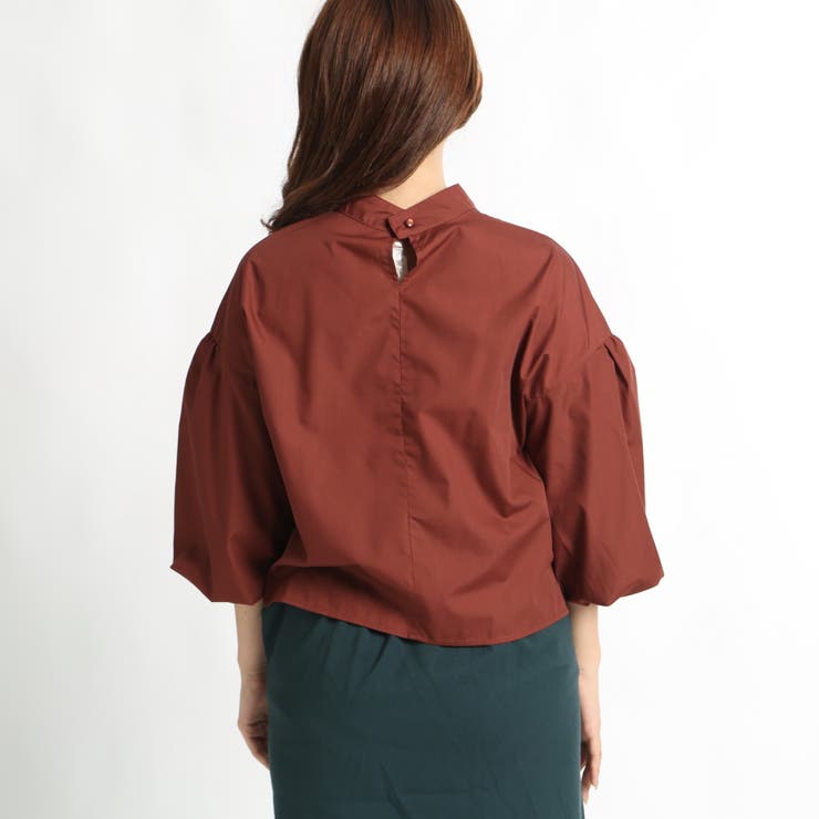 低身長向け】刺繍ハイネックボリュームブラウス DU17AU09-L006