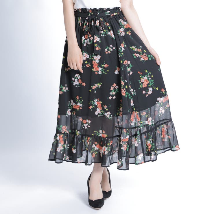 低身長向け】フラワーティアードロングスカート DU17SM07-L001[品番