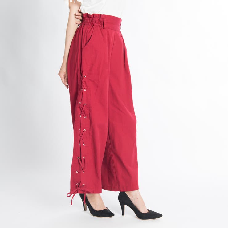 低身長向け】サイドレースアップワイドパンツ DU17SM07-L010