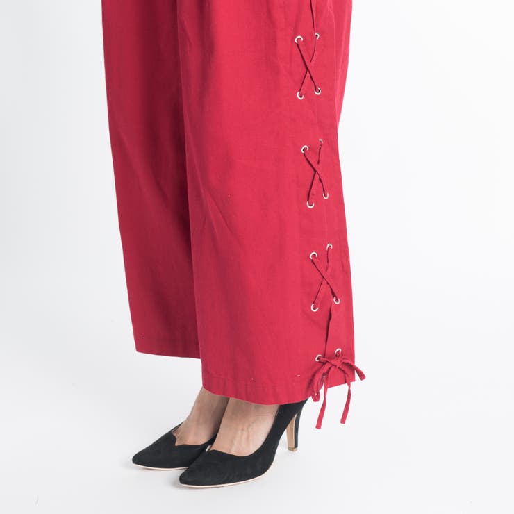 低身長向け】サイドレースアップワイドパンツ DU17SM07-L010