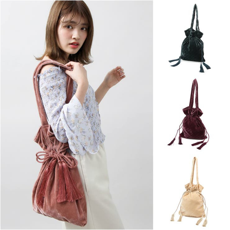 低身長向け】ベロア巾着トートバッグ DU17SP02-LG0002[品番