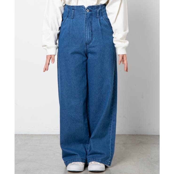 OHGA オーガ ベルト ハイウエスト　パンツ　M ネイビー OHGA オーガ ベルト ハイウエスト パンツ M ネイビー